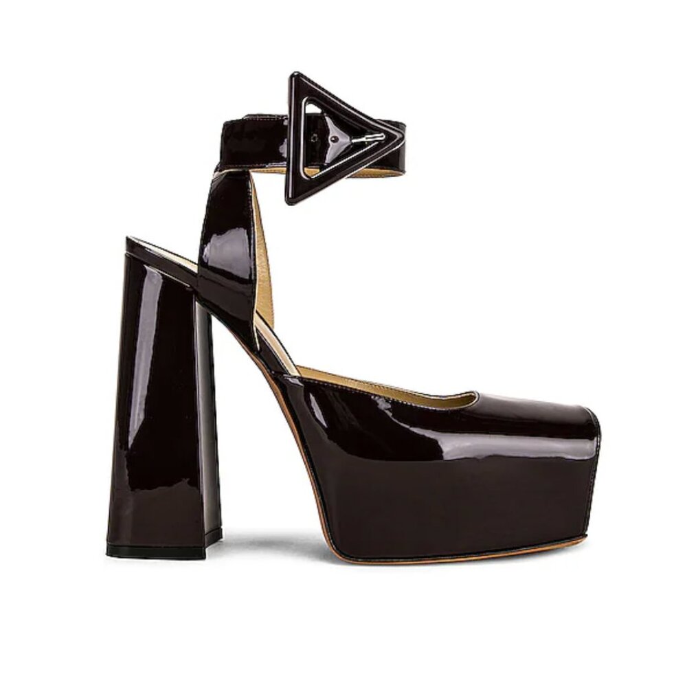 BOTTEGA VENETA TOWER SQUARE TOE ANKLE STRAP PUMPS BLACK 9.5(fits like 9)
